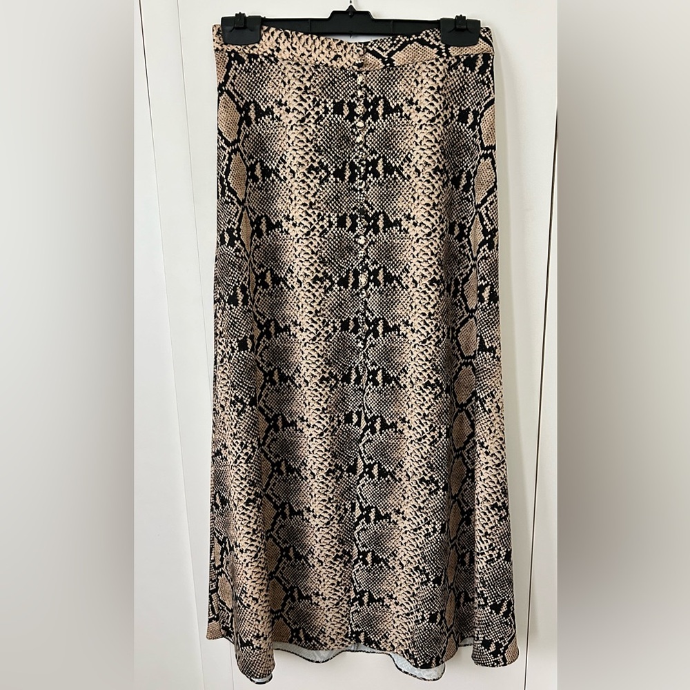Zara Snakeskin Print Midi Skirt